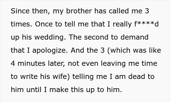 Text message about wedding attire conflict between siblings; brother upset over sister's pantsuit outfit at his wedding.