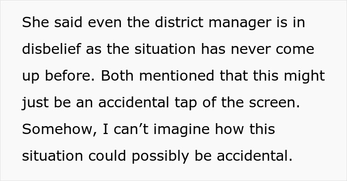 Text discussing disbelief over a cashier's stealth tip and accidental screen tap.