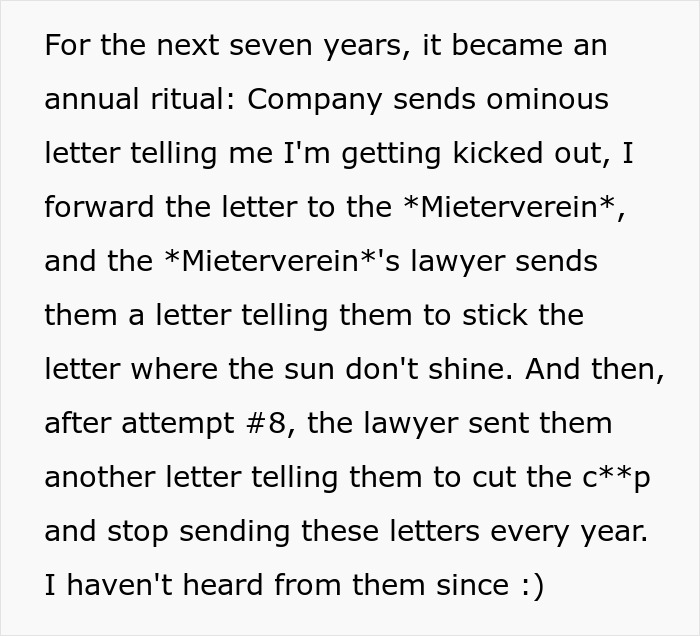 Text exchange reveals tenant using legal help to stop landlord's eviction attempts; importance of reading fine print.