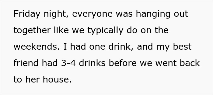 Text describing a woman's night out, revealing a friend's betrayal.