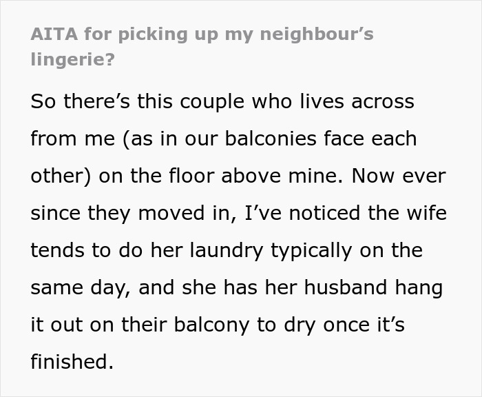 Neighbor Always Returns Lady's Lingerie From His Balcony, Livid Husband Says It's Creepy