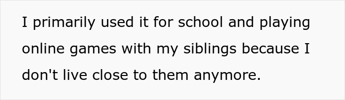 Text about using a computer for school and playing games with siblings as part of TikTok trend discussion.