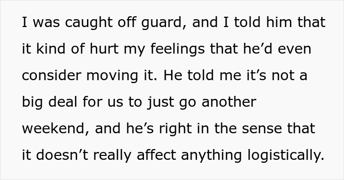 Text detailing a conversation about prioritizing family tradition over a new friendship.