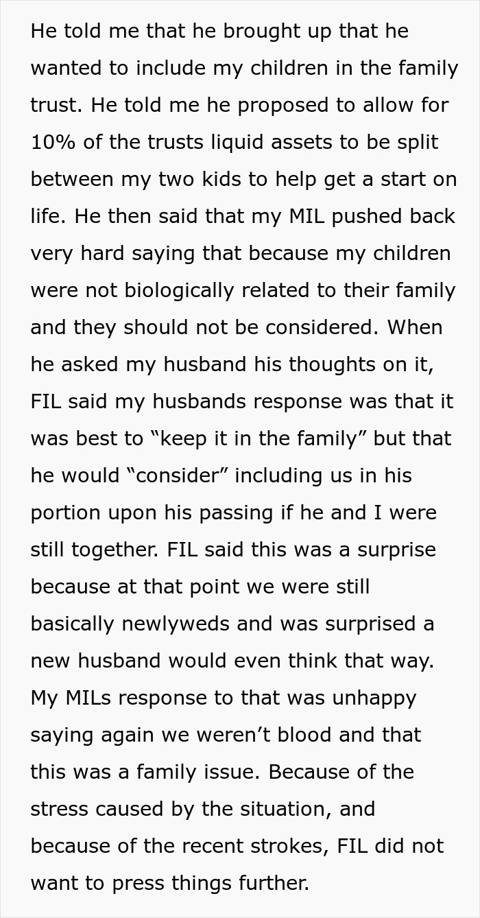 Text discussing a husband's view on excluding his daughter from a family will. Text discussing a husband's view on excluding his daughter from a family will.