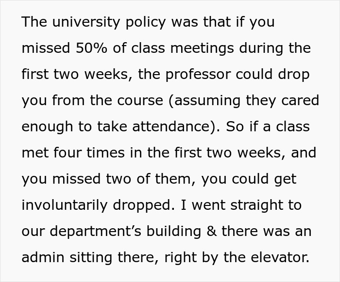Text on college policy explaining class attendance and consequences.