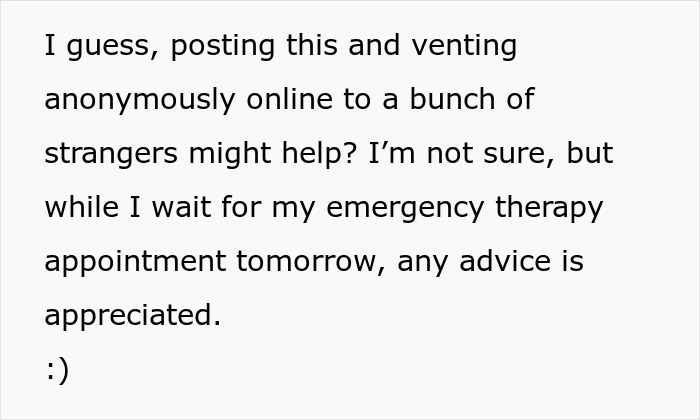 Text reads: "Venting anonymously online for advice before therapy appointment.