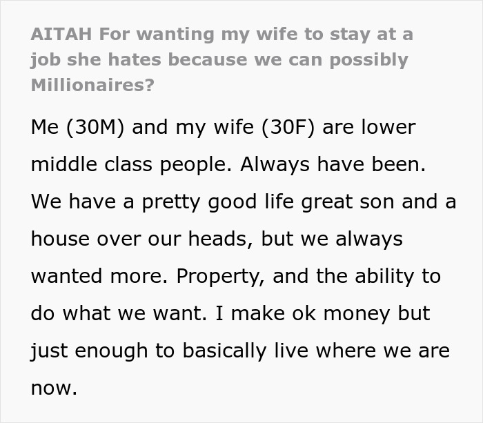 Man Relying On Wife's Salary Tells Her "Tough It Out For 5 Years" At Toxic Job To Make Them Rich Man Relying On Wife's Salary Tells Her "Tough It Out For 5 Years" At Toxic Job To Make Them Rich