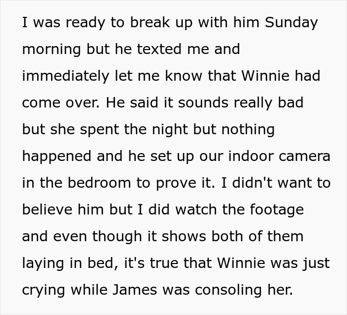 Text conversation discussing indoor camera footage of a bed, noting a person crying while being consoled. Text conversation discussing indoor camera footage of a bed, noting a person crying while being consoled.