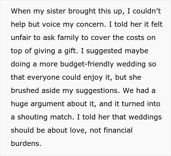Text about a bride's wedding tax causing family arguments over financial responsibilities.