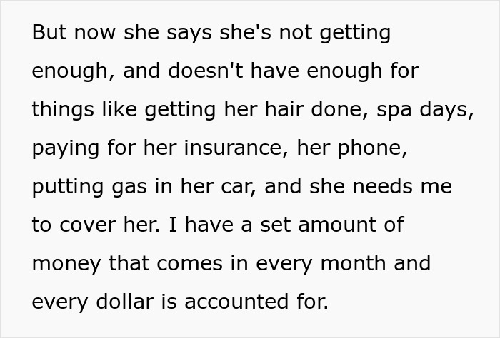 Text conversation about husband supporting kids financially, wife feeling not enough money for personal expenses.