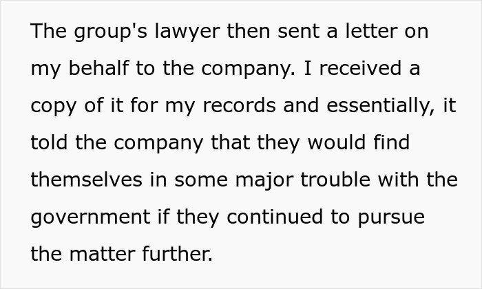 Text from a letter warning a company about legal trouble, highlighting the importance of reading the fine print.