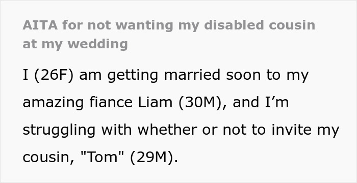 &ldquo;AITA For Not Wanting My Disabled Cousin At My Wedding?&rdquo;