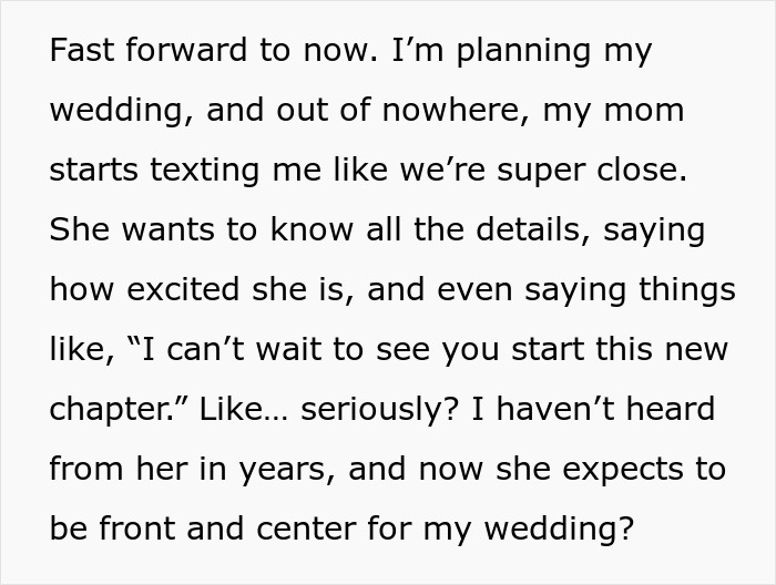 Guy Puts His Foot Down As Mom Asks To Be Center of His Wedding After She Neglected Him All His Life
