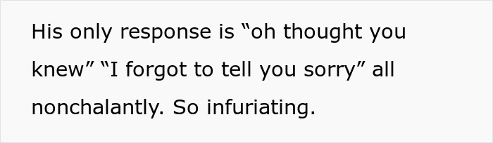 Text screenshot highlighting bafflement over unexpected wedding charge.