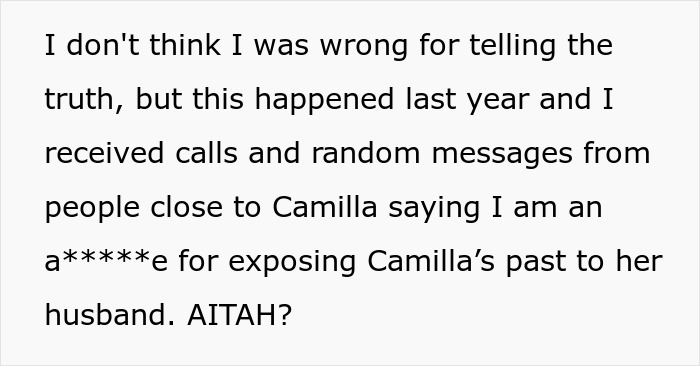 Text about exposing a mistress&rsquo;s past to her new husband and dealing with backlash.