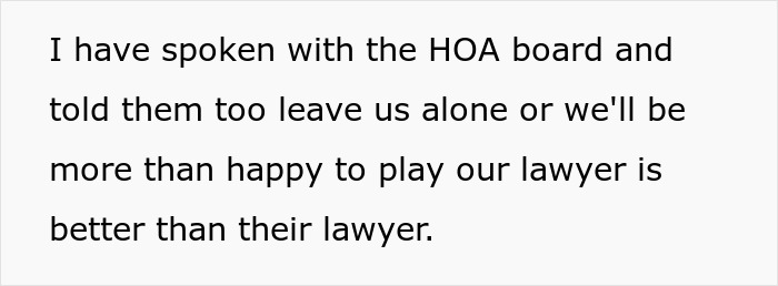 Farmer defiantly responds to HOA's demands with a confident message about legal support.