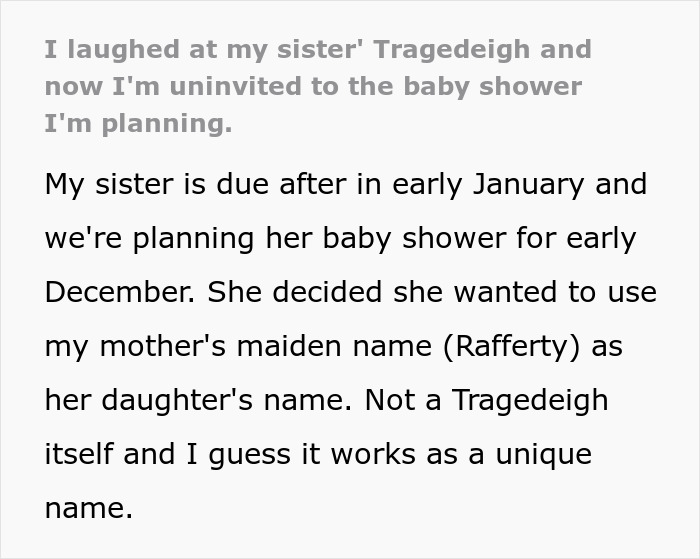 Text conversation about a woman using her mother's maiden name, Rafferty, as a unique baby name. Text conversation about a woman using her mother's maiden name, Rafferty, as a unique baby name.