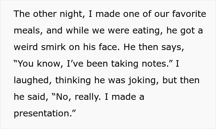 Man Thinks Criticizing GF&rsquo;s Food With A Presentation Is Funny Until She Gives One To Him