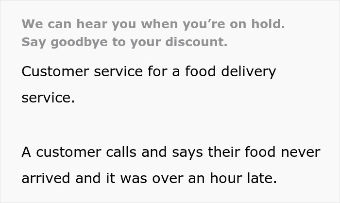 Customer service notice about on-hold conversation affecting food delivery request approval.