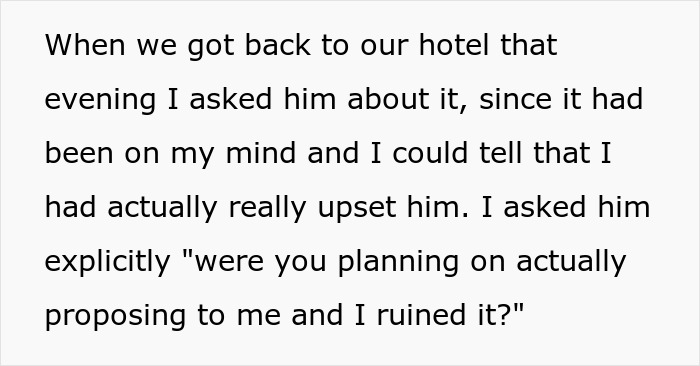 Text screenshot about a conversation regarding a ruined proposal in Paris. Text screenshot about a conversation regarding a ruined proposal in Paris.