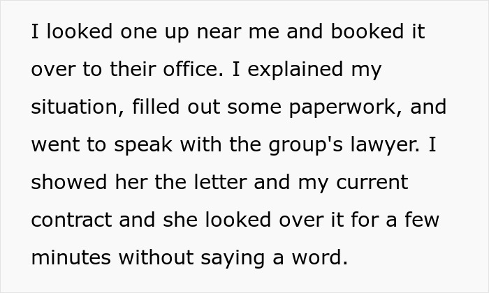 Text detailing landlord-tenant dispute with lawyer reviewing contract. Key theme: importance of reading fine print.
