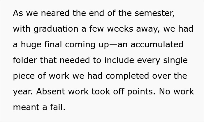 Text excerpt about final exams and the need for complete work to avoid failing the course.