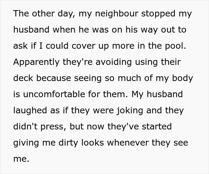 Husband Laughs After Neighbor Asks His Pregnant Wife To Cover Up While Swimming In Her Own Pool