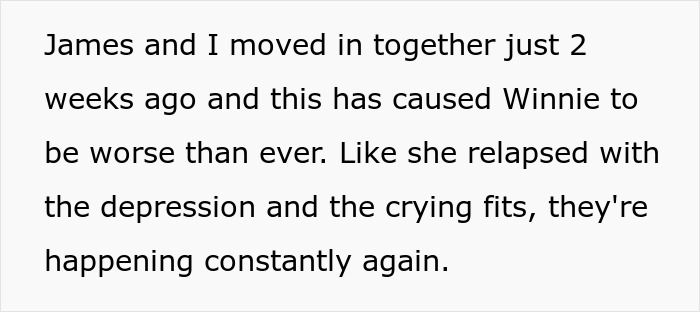 Text about moving in together impacting ex-gf's mood, mentions depression and crying fits, highlighting relationship changes. Text about moving in together impacting ex-gf's mood, mentions depression and crying fits, highlighting relationship changes.