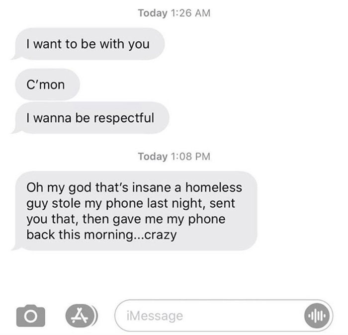 Awkward text messages exchange about an unexpected confession followed by a humorous excuse.