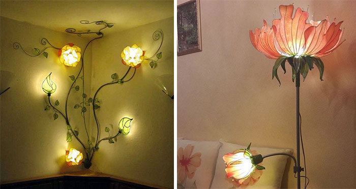Decorative flower-shaped lighting designs showing creative yet challenging cleaning issues for designers.