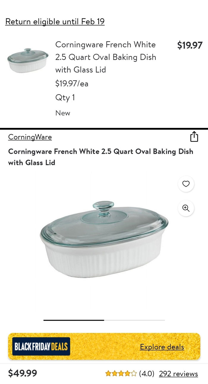 The Other Day I Bought This Baking Dish For 20 Bucks. Today Its Marked Up To Over 40?? How Much You Wanna Bet They Mark It Back Down On Friday And Call It A Black Friday Deal