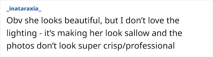 Text comment discussing lighting affecting appearance on Vogue cover.