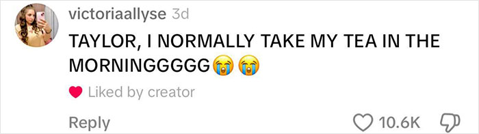 TikTok comment from user Victoriaallyse expressing shock and emotion about morning tea, related to Mormon soft-swinging parties scandal.