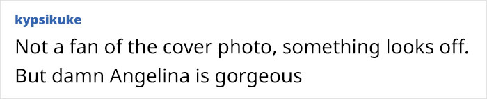 Text commenting on Angelina Jolie's Vogue Mexico cover, mixed reactions.