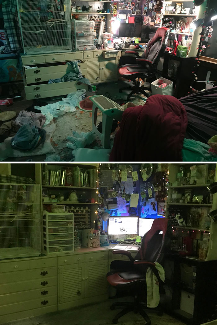 Depressed And Stressed, I Finally Felt Like It Was Time To Attempt To Clean My Room Again. It’s Gonna Stay This Way Hopefully-