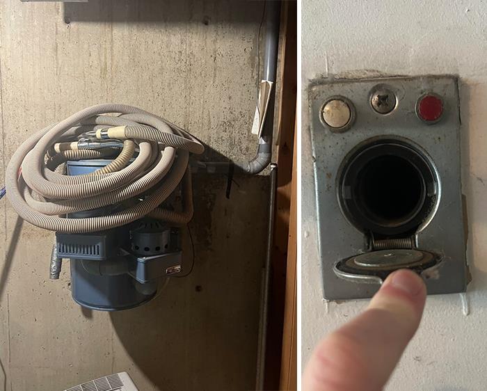 Vintage central vacuum system, once a luxury home feature, now considered obsolete.