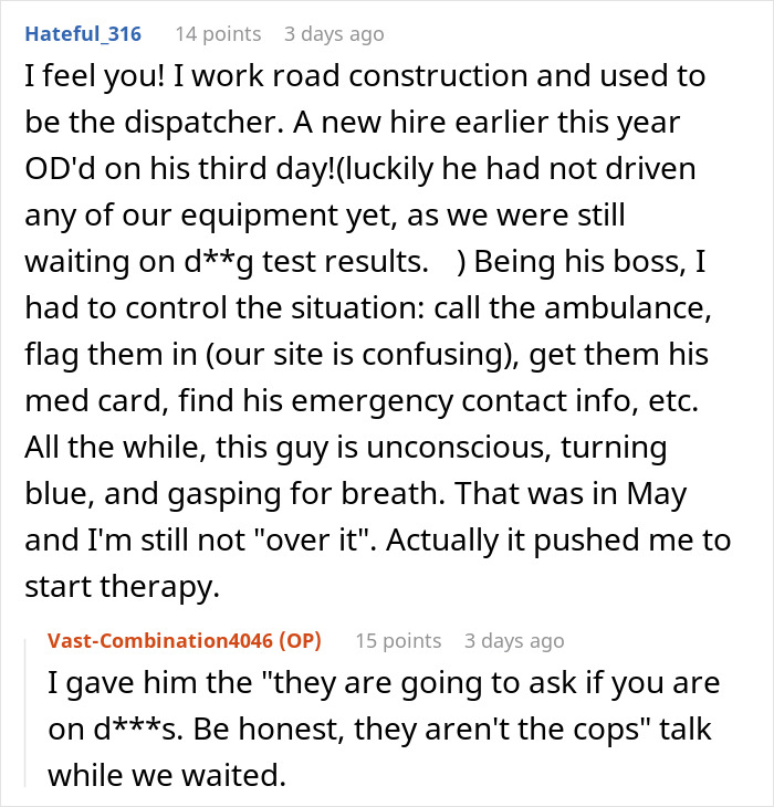 Online discussion about boss reaction after employee taken to hospital. Online discussion about boss reaction after employee taken to hospital.