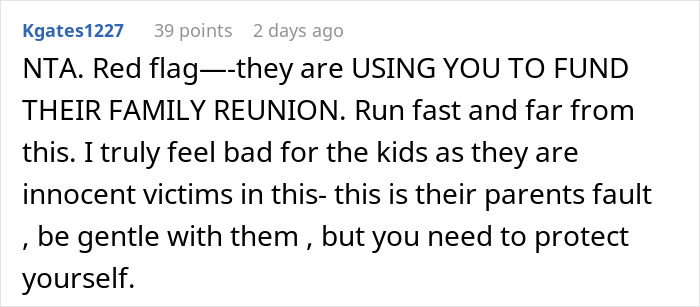 Comment highlighting concerns about funding a family trip to Disney.