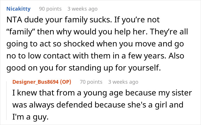 Reddit conversation about a woman pressuring teen brother to change his name and be a nanny.