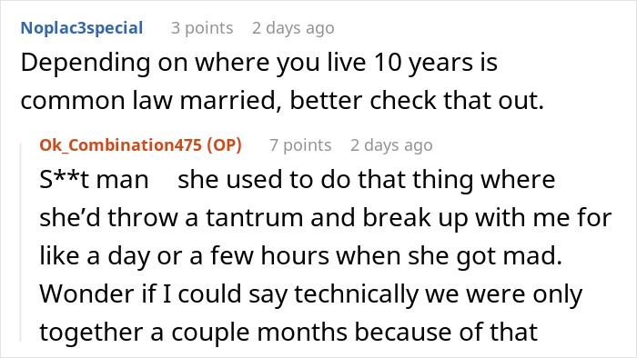 Reddit comments discussing common-law marriage and relationship issues. Reddit comments discussing common-law marriage and relationship issues.