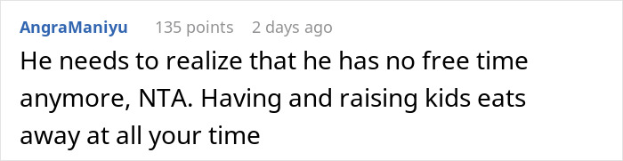 Comment discussing parenting challenges and time management with kids.