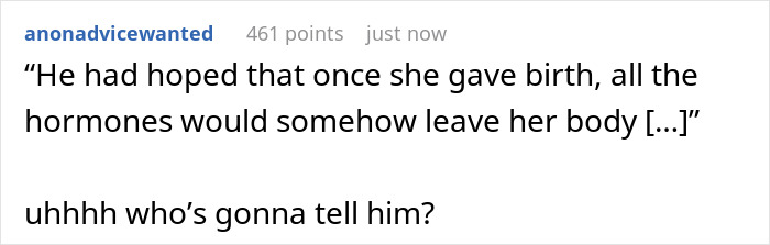 Text exchange about post-birth hormones, with a humorous comment on misconceptions. Text exchange about post-birth hormones, with a humorous comment on misconceptions.