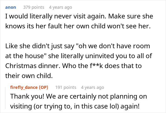 Lady Feels Devastated As MIL Kicks Her And Spouse Out Of Christmas Party In Favor Of Other Relatives Lady Feels Devastated As MIL Kicks Her And Spouse Out Of Christmas Party In Favor Of Other Relatives