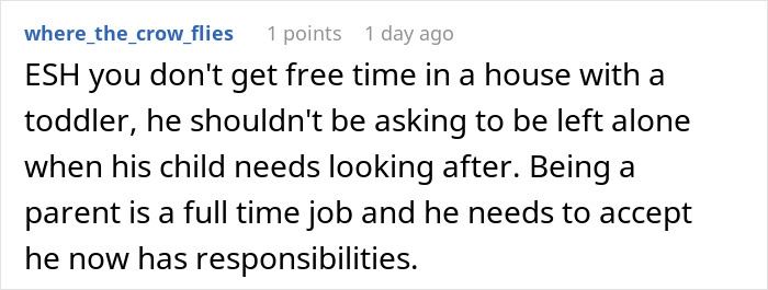 Reddit comment discussing parenting responsibilities in response to a story about a man and his pregnant wife.