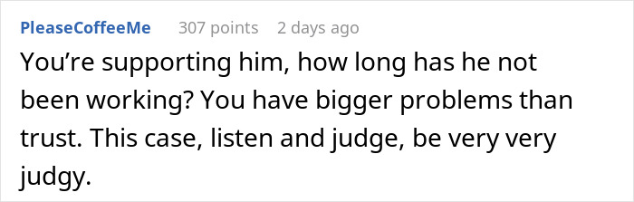 Comment discussing TikTok trend "We Listen And We Don&rsquo;t Judge" about trust issues and relationship concerns.