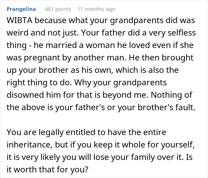 Reddit comment discussing complex family inheritance issues and dynamics after a grandmother's secret revelation. Reddit comment discussing complex family inheritance issues and dynamics after a grandmother's secret revelation.