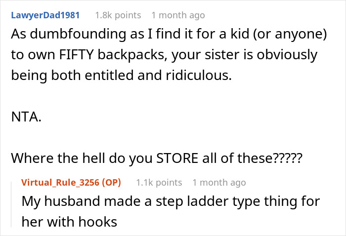 Reddit discussion on rare backpack ownership, with comments about storage solutions and entitlement. Reddit discussion on rare backpack ownership, with comments about storage solutions and entitlement.