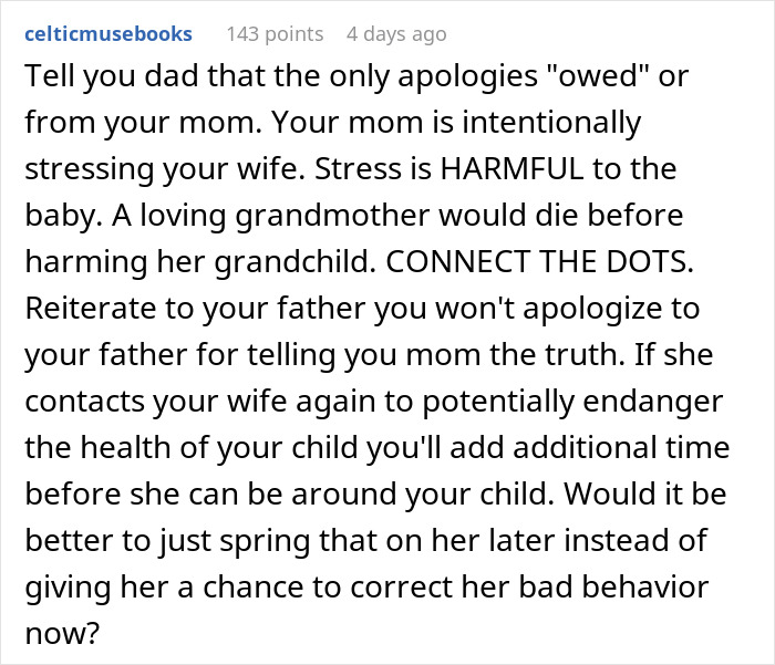 Text expressing concerns about a grandmother's harmful behavior towards a stressed mother and baby.