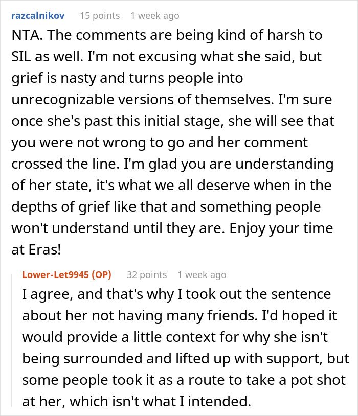 Woman Expects Her SIL To Pause Her Life As Her Mom Died, Can’t Believe She’s Going To A Concert Woman Expects Her SIL To Pause Her Life As Her Mom Died, Can’t Believe She’s Going To A Concert