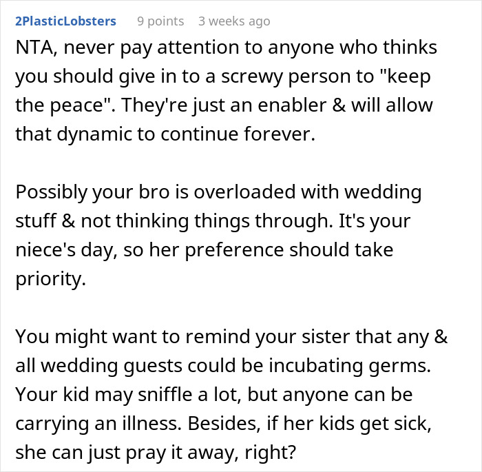 Mom Refuses To Accommodate Anti-Vax Sister&rsquo;s Kids By Excluding Her Own &ldquo;Sick&rdquo; Son From Wedding
